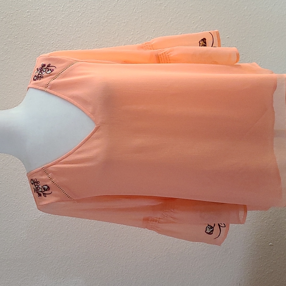 Gorgeous Tangerine Colored Blouse with Embroidery (L)